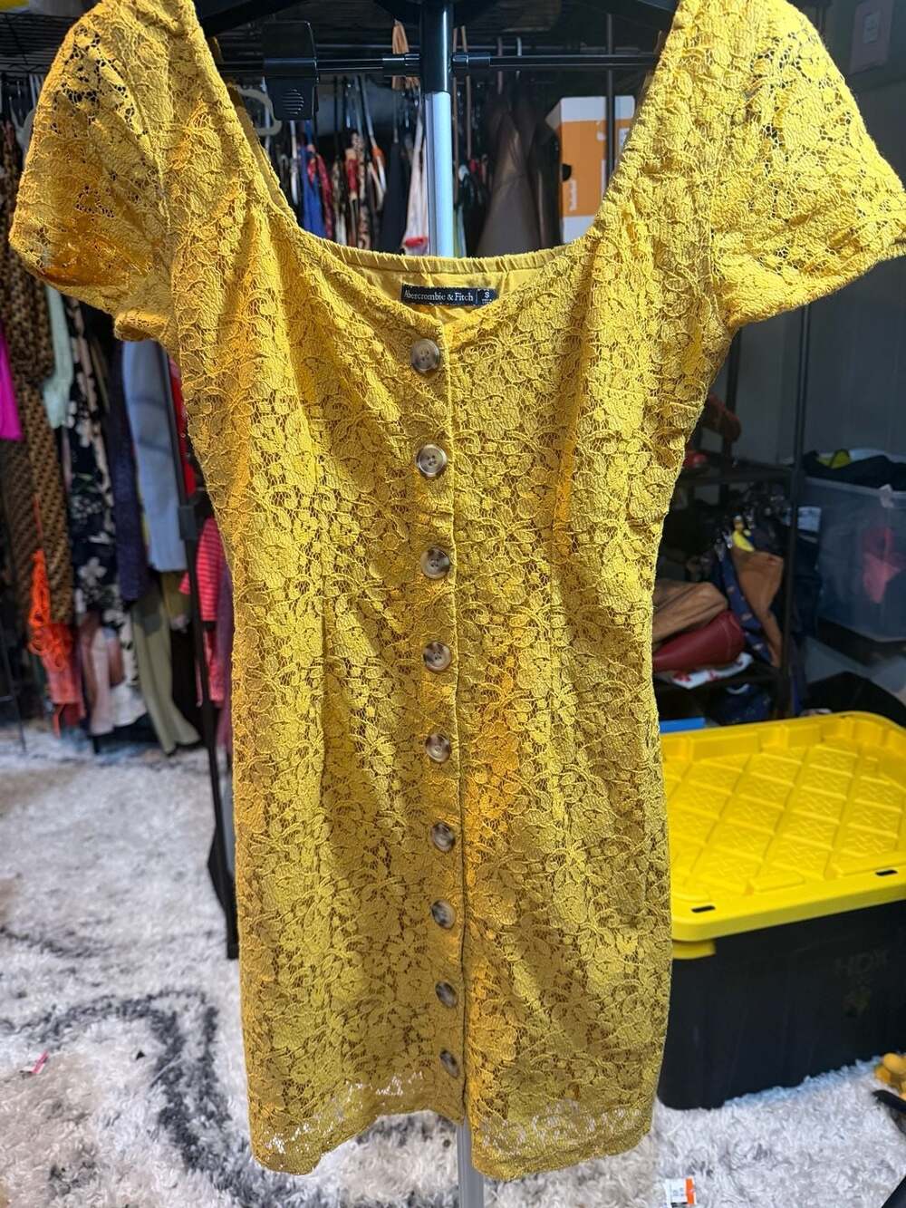 Abercrombie & Fitch Yellow Lace Button Front Mini Dress Women's Small
